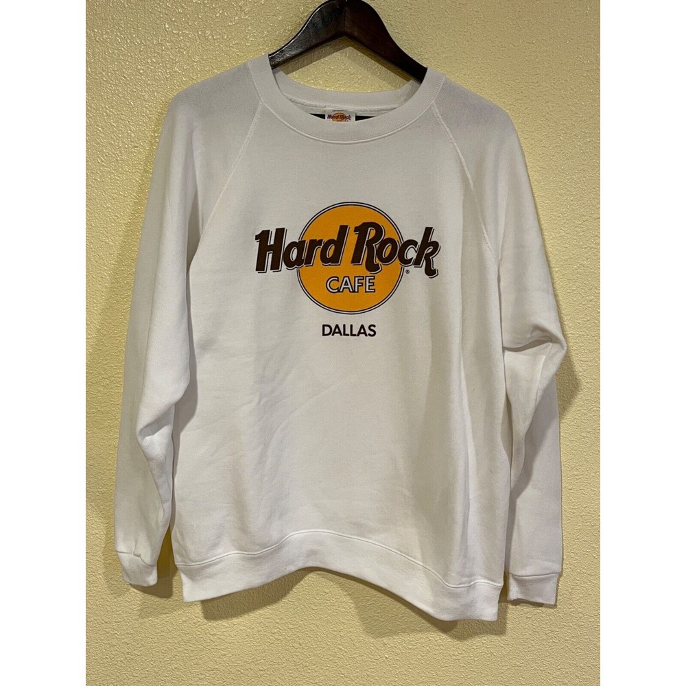 Vintage Hard Rock Cafe Sweatshirt Dallas TX White Brown Yellow 80s 90s READ